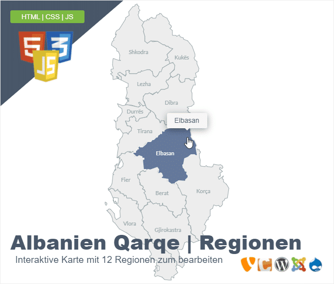 Albanien Karte Qarqe Regionen