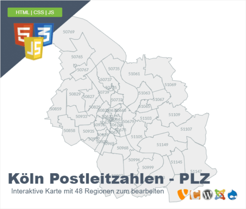 kostenlose Köln Postleitzahlen - PLZ Landkarte | JsonBix