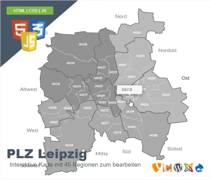 Leipzig Postleitzahlen Karte 5 stellig